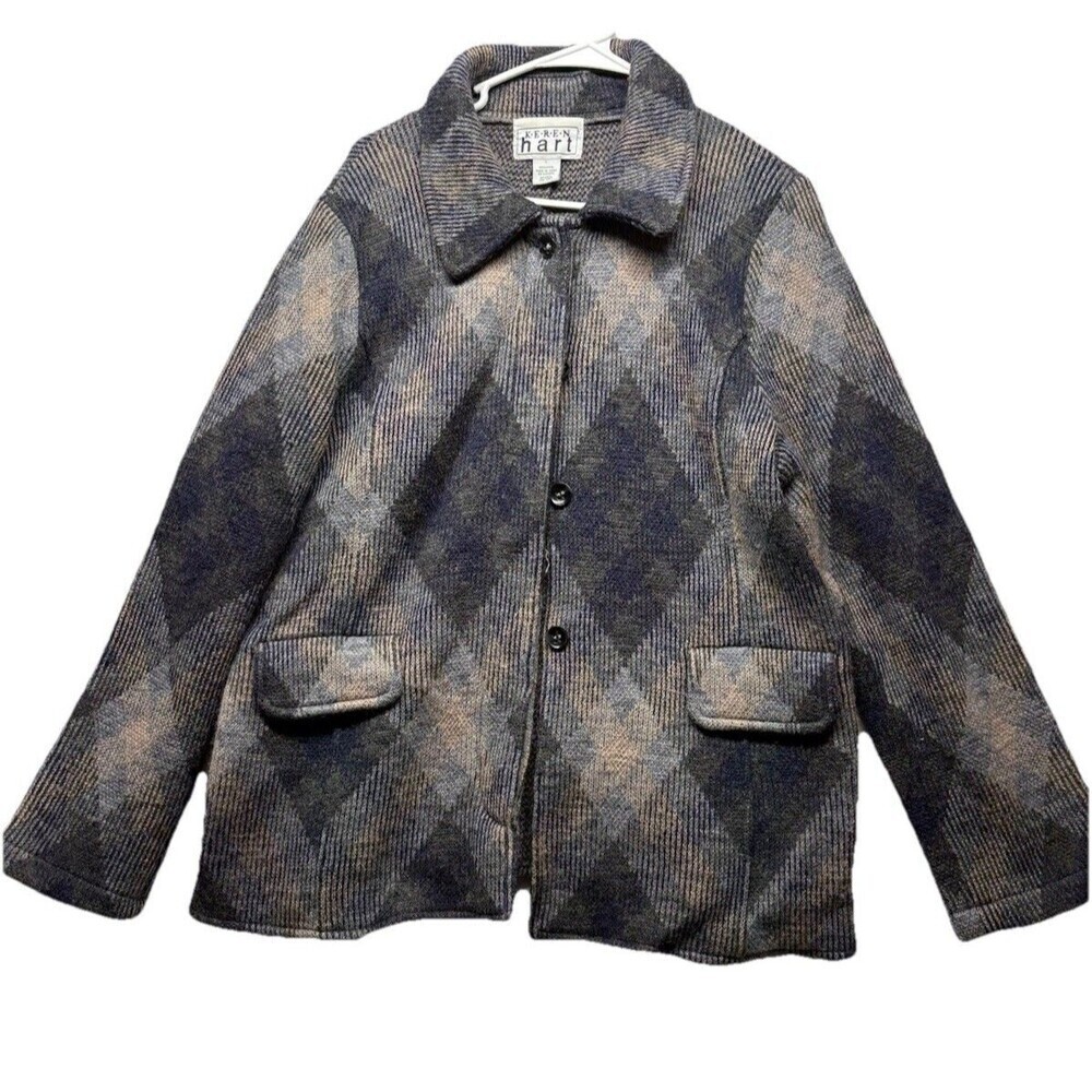 Keren Hart Vintage Jacket Womens Large Multicolor 100% Wool Argyle Plaid